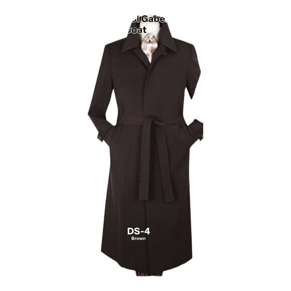 MEN'S BLACK DIAMOND 100% WOOL GABERDINE FULL LENGTH BROWN DUSTER COAT DS-4. - Picture 2 of 2
